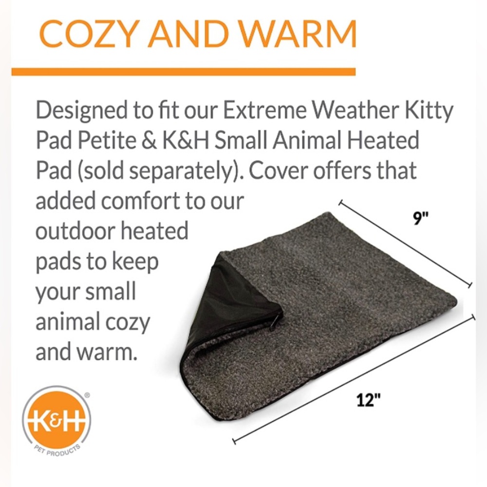 🖤K&H Small Animal Heated Pad Deluxe Cover - Gray 9 X 12 Inches Faux Lambskin🖤